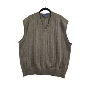 El Daws Sweater Vest Mens L Brown Ribbed 100% Pure 2 Ply Cashmere V-Neck Knit